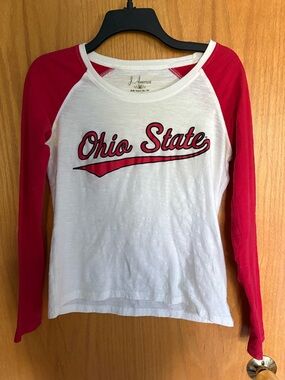 Ohio State White & Red Raglan Long Sleeve Tee Sz M